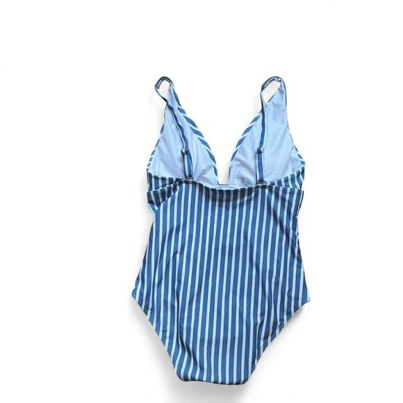 Tummy Control Blue And White Striped One Piece Swim Suit Large - Picture 2 of 3